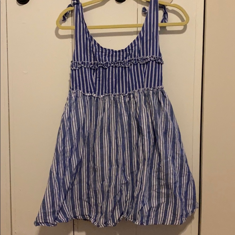 Blue and white striped baby doll dress